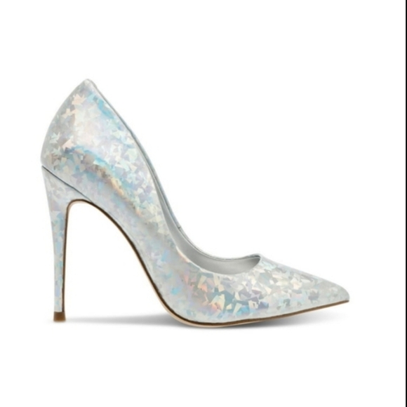 NWT Steve Madden Metallic Silver Heels Shoes sz 7.5 - Picture 2 of 11